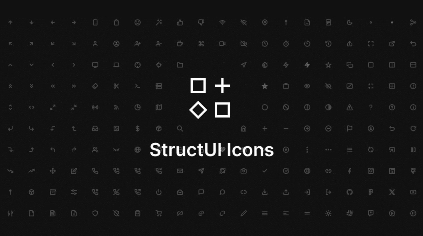 A dark grid of small line icons with the Struct UI Icons logo in the middle